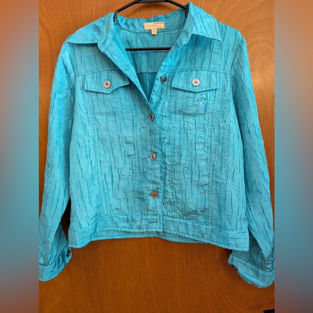 Choices Turquoise Crinkled Button-Up Jacket